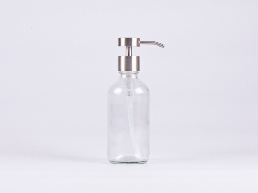 Klarglasflasche 250ml, mit Dispenser Edelstahl